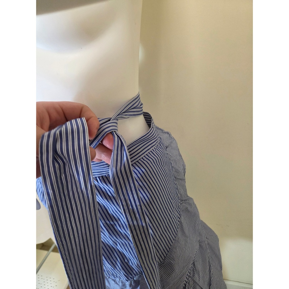 Parker Blue White Striped Cotton Ruffle Mini Skirt Side‎ Tie Wrap Small - Picture 8 of 12